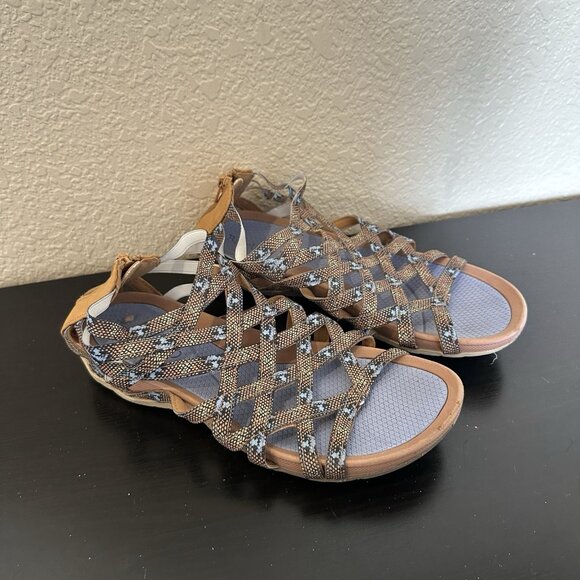 Baretraps Samina Women’s Gladiator Sandals Size 8 Tan And Blue Shoes Strappy Zip - Picture 2 of 8